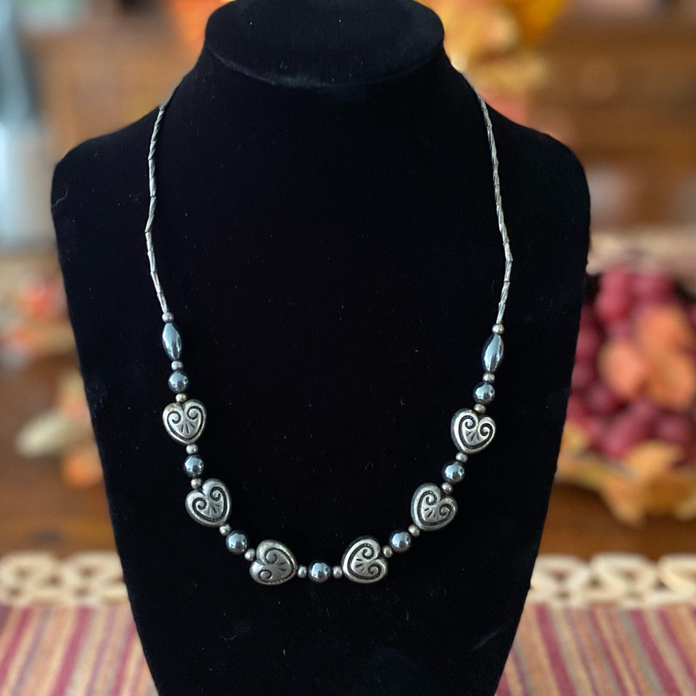 RARE VINTAGE NAVAJO SILVER HEART BEADED NECKLACE